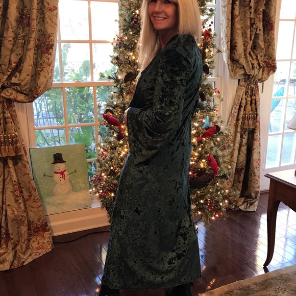 GORGEOUS JADE VELVET VELOUR CARDIGAN DUSTER!! - Picture 6 of 8